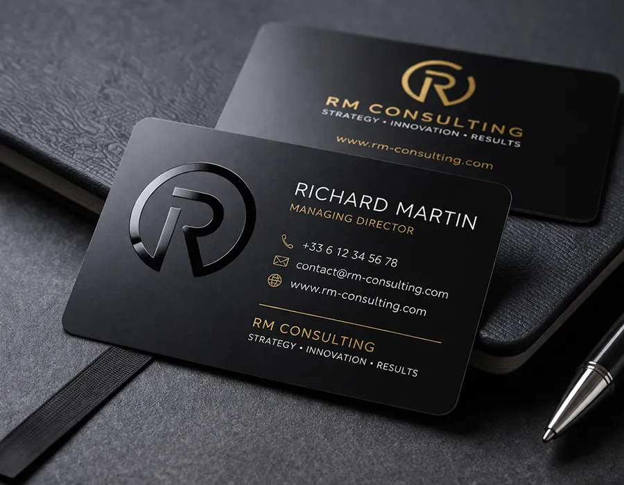 Premium PVC business cards with transparent and frosted finishes and foil stamping for executive and creative brands