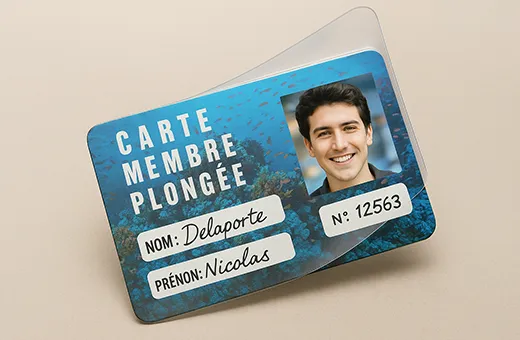 Student card with writable surface for handwritten details and adhesive overlay sealing the identity photo