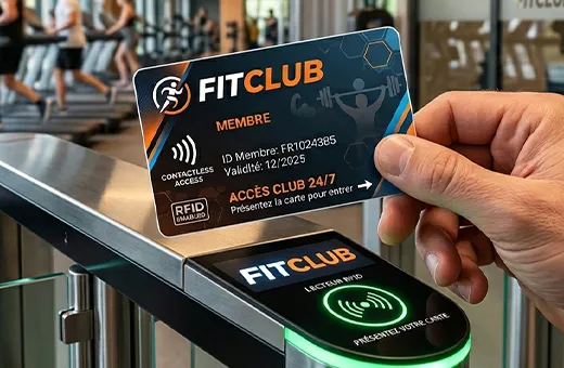 ID badge with contactless RFID and NFC technology for tap-to-access building entry and turnstiles