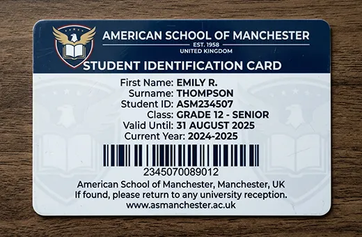 Student card with individually printed student data and no identity photo for text-only personalisation